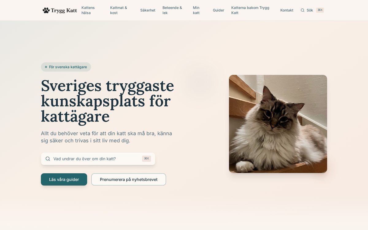 Förstasidan för tryggkatt.se