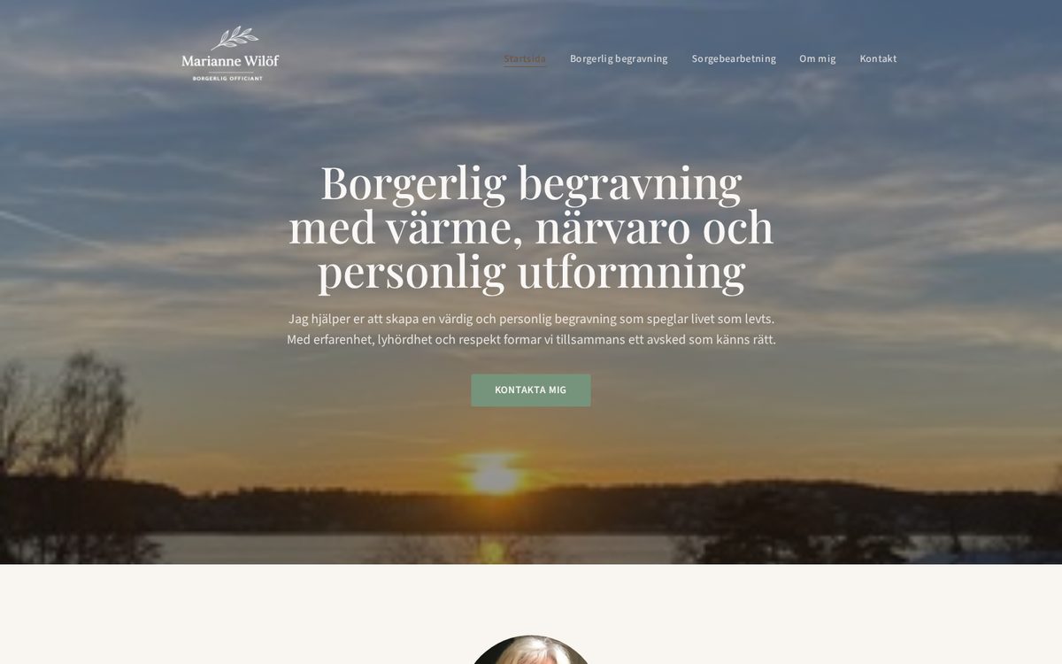 Förstasidan för mariannewilof-officiant.se